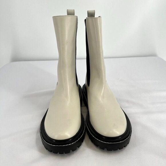 Tory Burch Women's Size 9 Benton Boot Vachetta Calf Heavy Boots In Ivory/Black - Picture 6 of 15